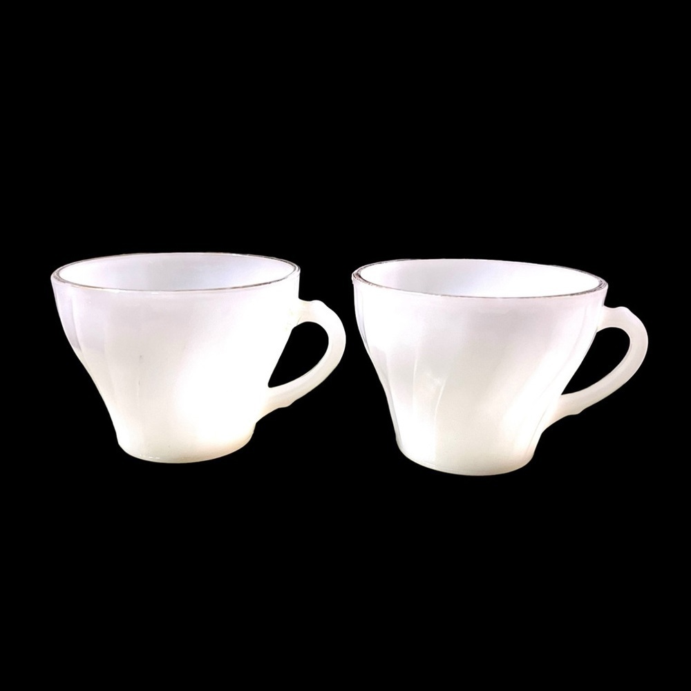 Vintage Anchor Hocking Fire King Milk Glass Tea Cups Set of 2
